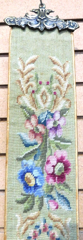 Vintage Floral Needlepoint Full Length 66″ Bell Pull Tapestry Wall Hanging Brass