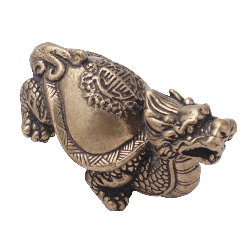 Chinese Handmade Copper Brass Dragon Turtle Small Fengshui Statue Ornament gallery