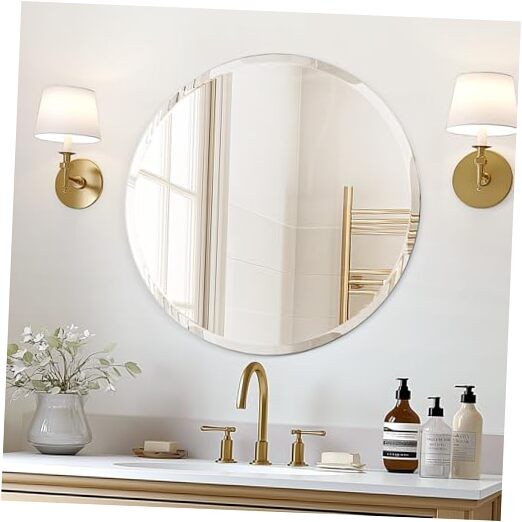 Frameless Round Bathroom Mirror 24″, Circle Vanity 24″L x 24″W Brushed Nickel