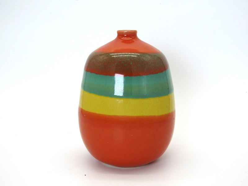 Anthropologie Ceramic Flower Bud Vase Color Block Striped Orange Yellow Teal
