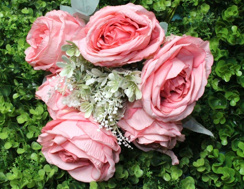 Beautiful Pink 6 Head Silk Rose Peony Open Bush Artificial Bouquet Wedding
