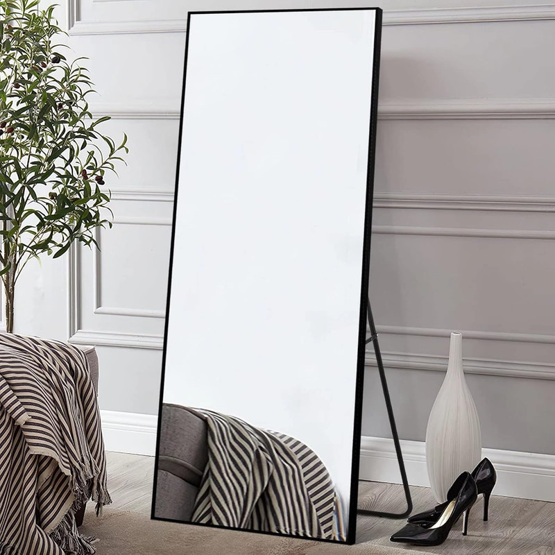 Full Length Mirror, 64″ X 21″ Aluminum Alloy Frame Floor Mirror with Stand, Larg