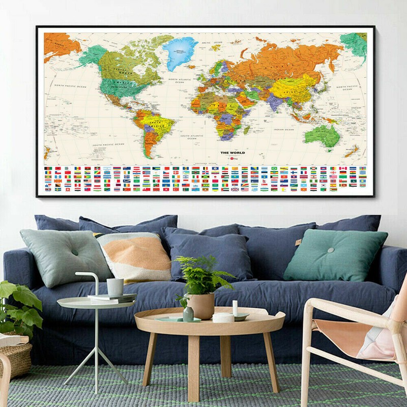 World Map Poster Huge Banner Large Travel National Flag 48 x 24 Inch Child Gift