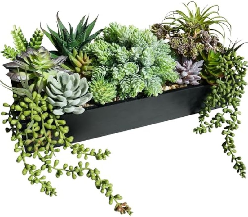 15″ Artificial Succulent Arrangement Faux Succulents in Rustic Black