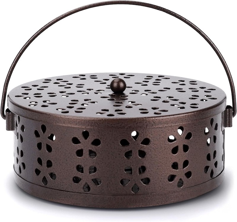 4 Pcs Portable Mosquito Coil Holder with Lid, Round Heat-Resistant Iron Alloy