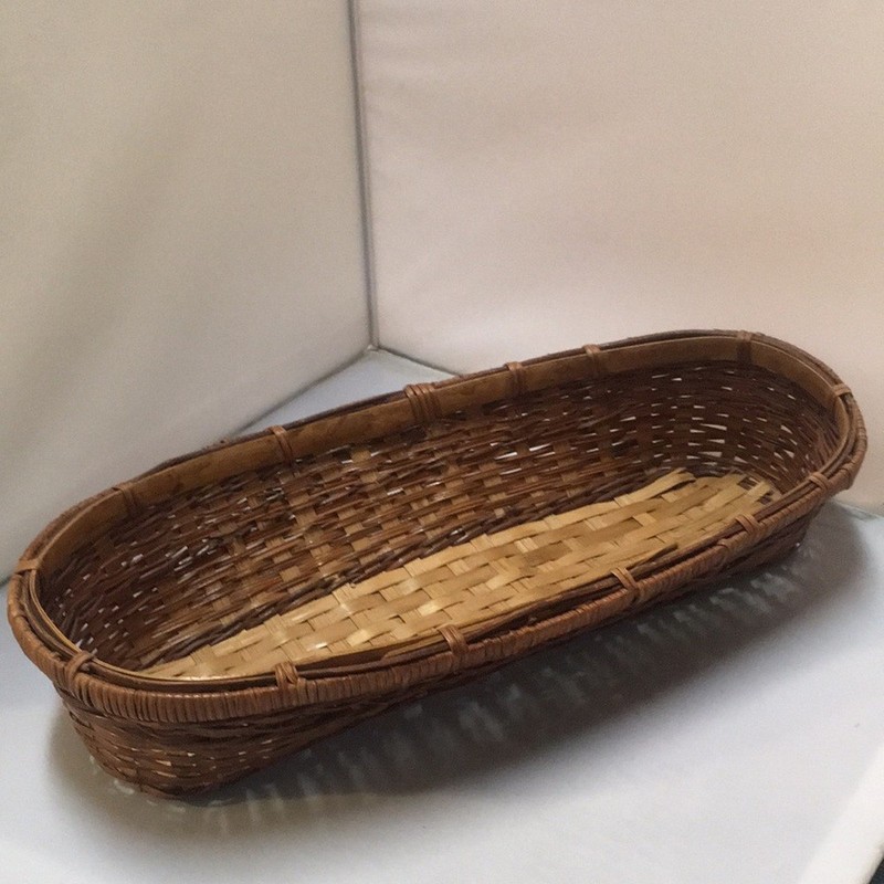 Handwoven Oval Serving Bread Basket Natural Brown & Tan Farmhouse Rustic Wicker