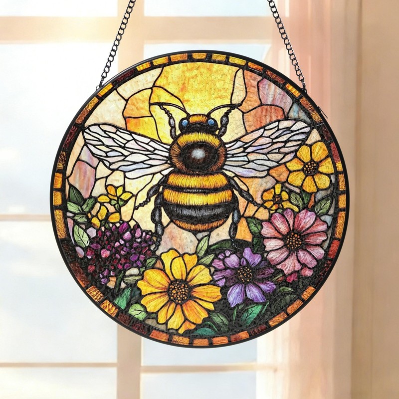 Custom Bee Stained Glass Suncatcher Window Hangings Bumble Bee Honeybee Bee gallery