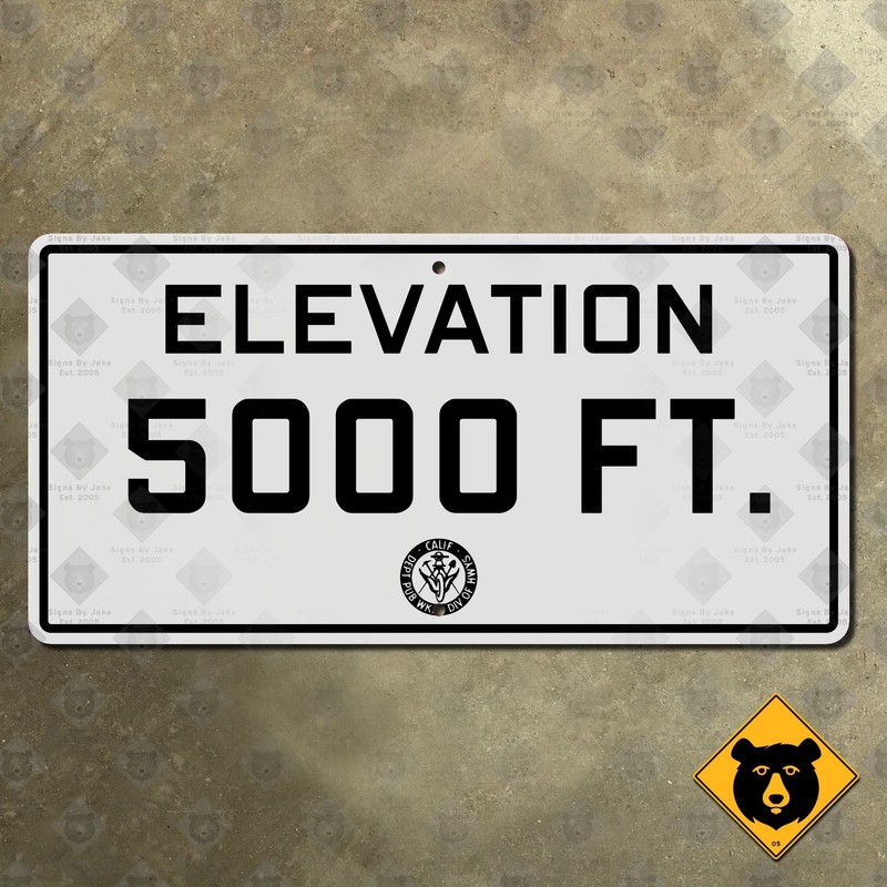 elevation 5000 feet California highway road sign 1947 CDOH 24×12 Sierra Nevada
