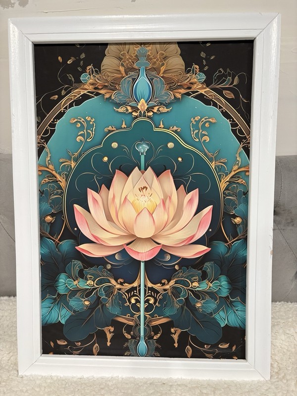 Framed “Lotus” Vibrant Canvas Print 24″ x 18″ Ready to hang