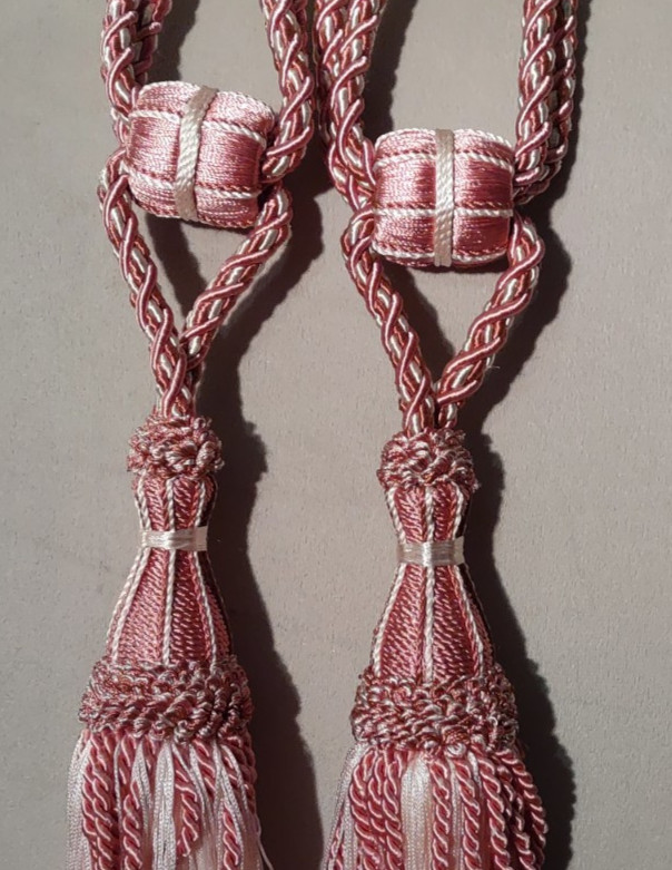 2 ITALIAN BRAIDED ROPE TASSEL PALE, DUSTY PINK , CURTAIN, DRAPERY LUXURY TIEBACK gallery