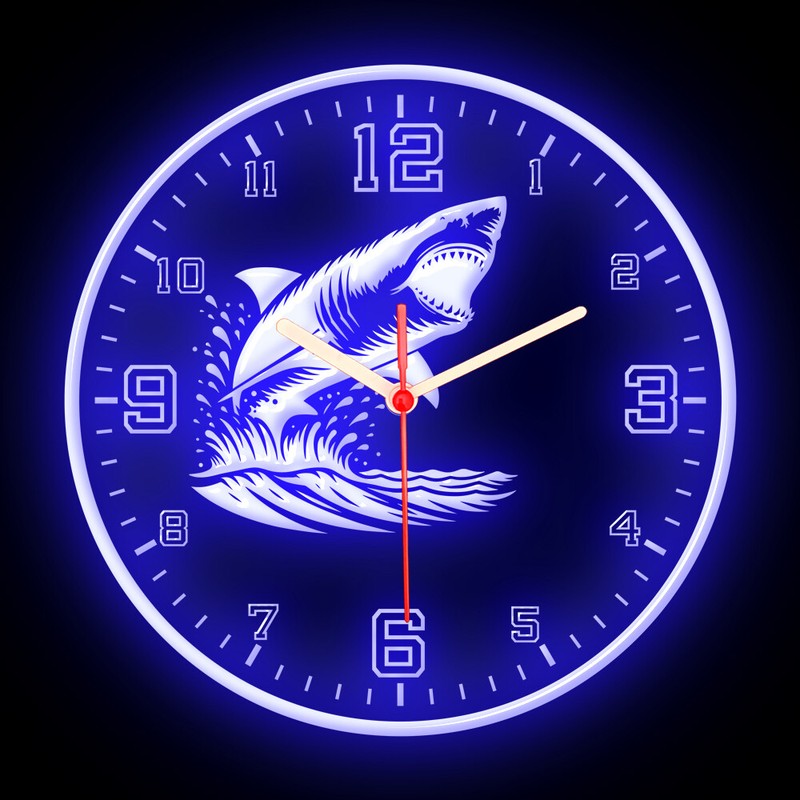 25ck1102 Great White Shark Decor Diving Shop Colorful Flexible Neon Clock 10″