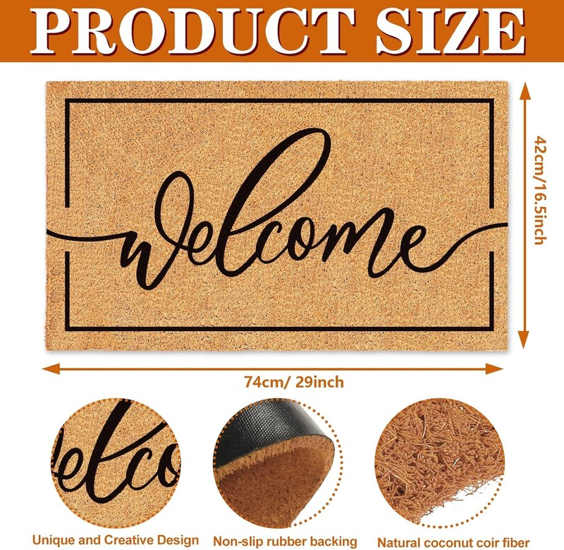 Welcome Mat Natural Coir Door Mat Rustic Brown Welcome Floor Mat with Black gallery