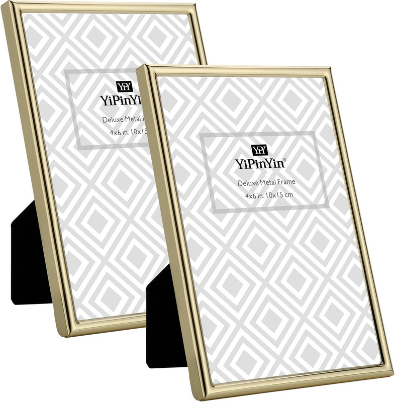 4X6” Simply Gold Metal Picture Frame 2Pack, Elegant Narrow Plated Photo Frames