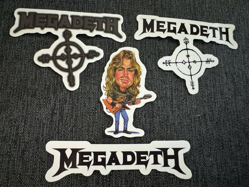 Lot of 4 MEGADETH 1″ to 3 1/2″ Band Logo STICKERS Fast FREE SHIP! Dave Mustaine