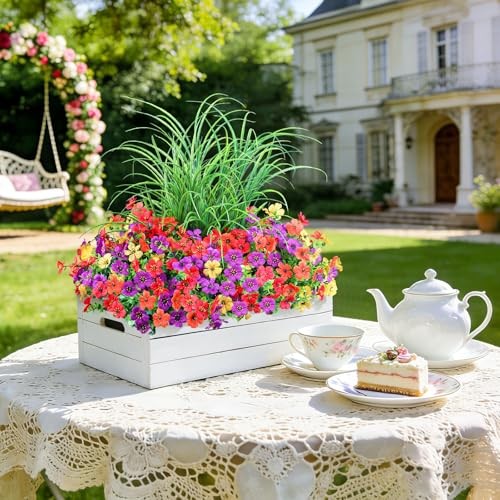 Artificial Flowers for Outdoors, 14 Bundles UV Light Purple Orange Yellow Red gallery