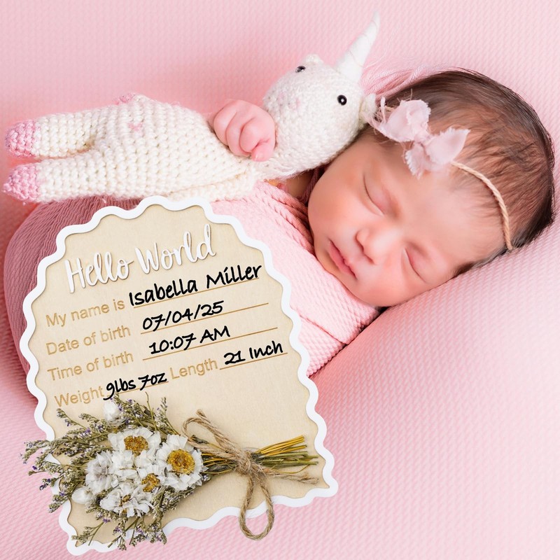 Daisy Newborn Announcement Sign - Baby Hospital Photo Prop Wooden Board Card ... gallery