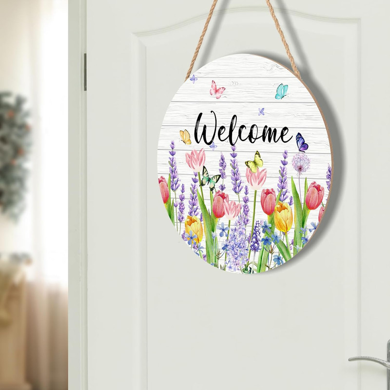 Welcome Spring Summer Tulip Flower Front Door Sign Spring Door Decorations Flora gallery