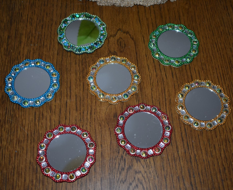 2015 Pier 1 Small Jeweled Sequined Mirrors – Lot of 7 Blue,Red,Yellow,Green