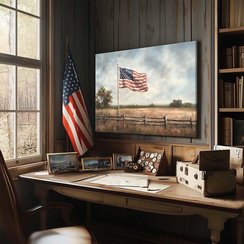 American Flag Canvas Print: Rustic Farmhouse Patriotic Wall Art for Bedroom gallery