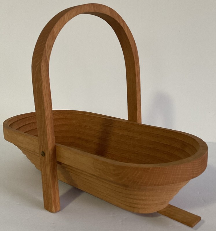 Handmade Collapsible WOODEN BASKET_13 1/2″ x 6 5/8″ x 7/8″(11′ w/ handle)_Signed