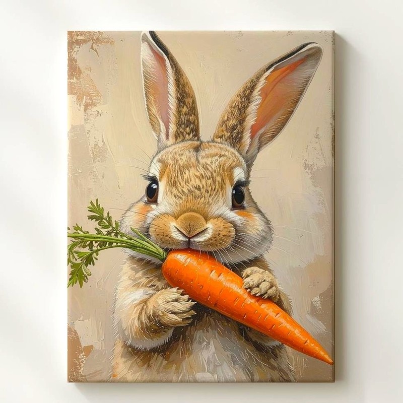 Wall Art Playful Rabbit With Carrot Canvasjoyful Spring
