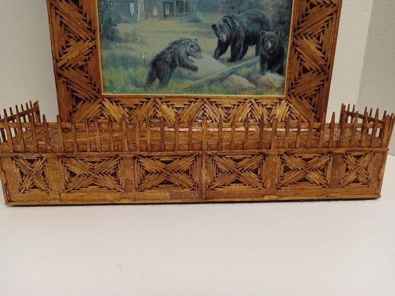 Handmade Prison/Tramp Art Matchstick/Toothpick TableTop Clock Bear Large 19.5×14 gallery