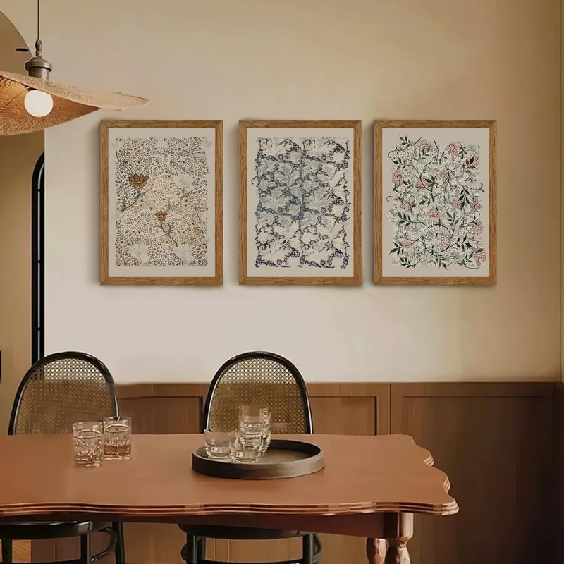 Krtoni 3PCS Framed Vintage William Morris Wall Art, Neutral Abstract Floral C... gallery