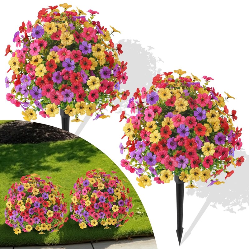 2Pcs 20″ Artificial Topiary Ball Flowers for Outdoors Planters, Spring Decoratio