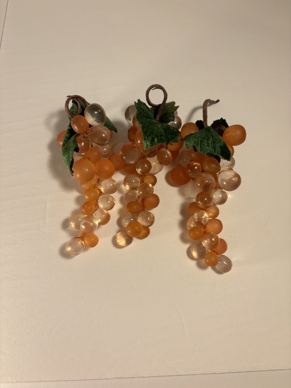 Vintage Glass/acrylic grapes, Peach color cluster, velvet stems, copper wire MCM