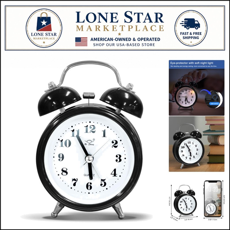 Elegant 3D Dial Twin Bell Alarm Clock – Loud & User-Friendly Design for Bedrooms