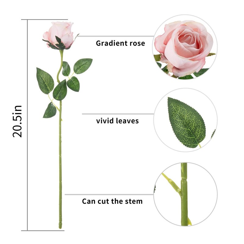 Fake Silk Roses, 10pcs, Long Stem, For Wedding Centerpiece, Light Pink gallery