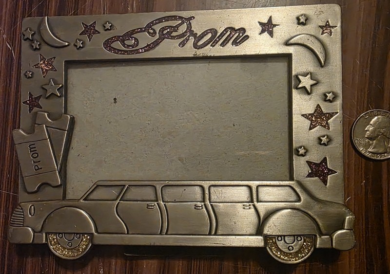 Prom. Picture Frame. Glittered. Shaped as Limousine. Silver Tone. 2.5 x 4 Inch gallery