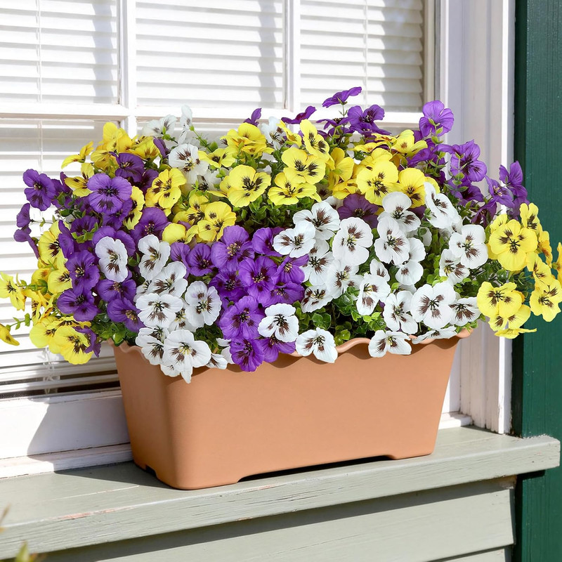 18 Pcs Artificial Flowers for Outdoors, UV Resistant Faux Silk Pansy Flowers, Sp gallery