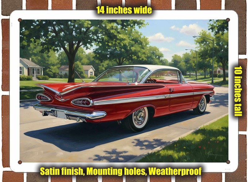 Metal Sign – 1959 Chevrolet Impala 5 Oil Painting – 14×10