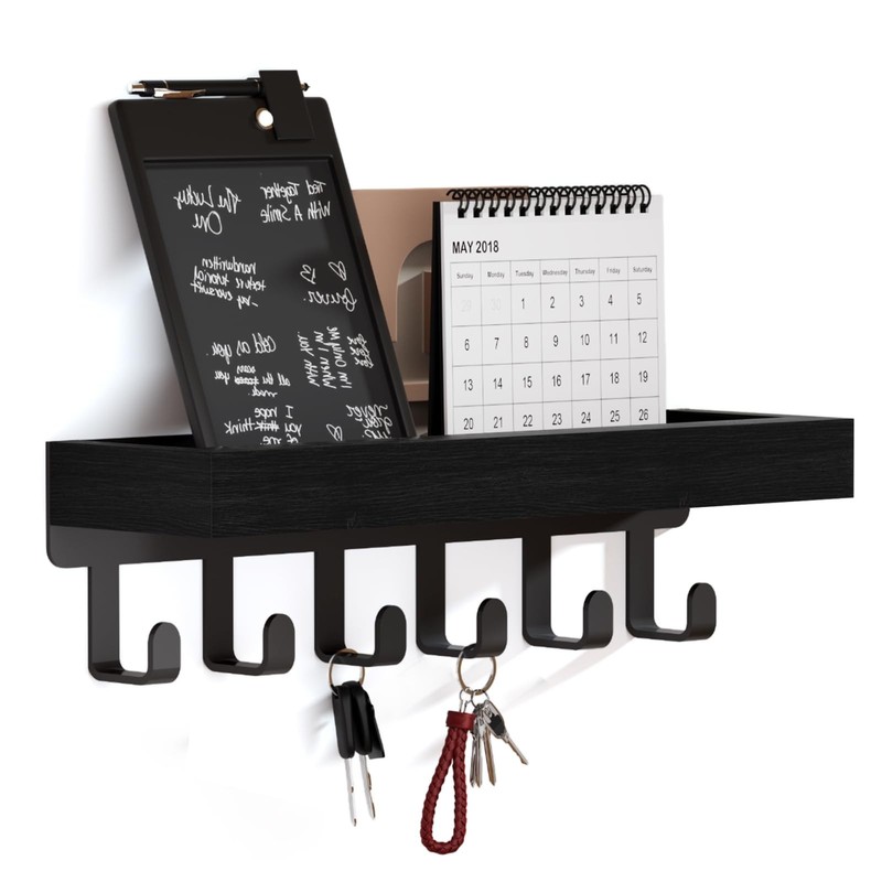 Key Holder Wall Mount – Wooden Key Hooks for Wall with Mail Organizer & 6 Hooks