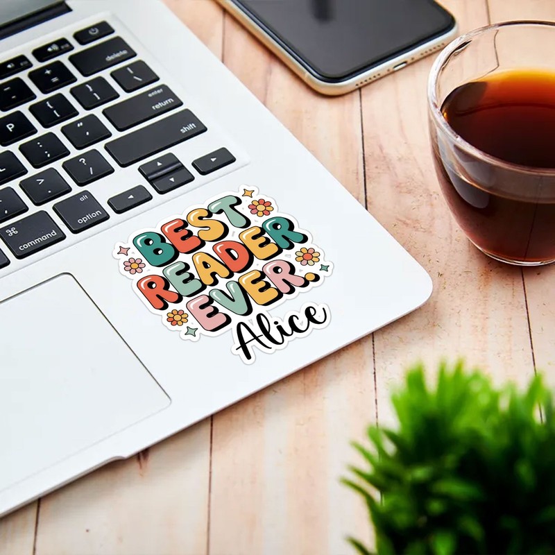 Personalized “Best Reader Ever” Colorful Name Sticker, Waterproof Vinyl Decal gallery