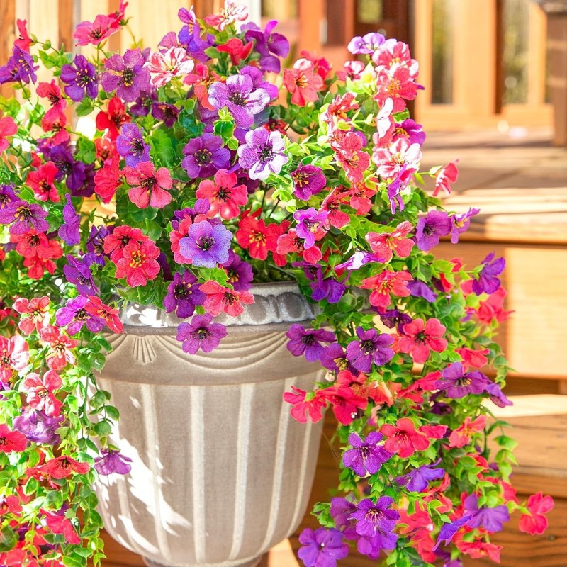 Silk Purple Hotpink Hanging Flowers 2Pcs - UV Resistant gallery