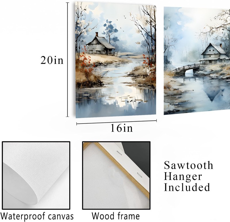Set of 2 16x20 Barn in Blue Wall Art Canvas Prints gallery