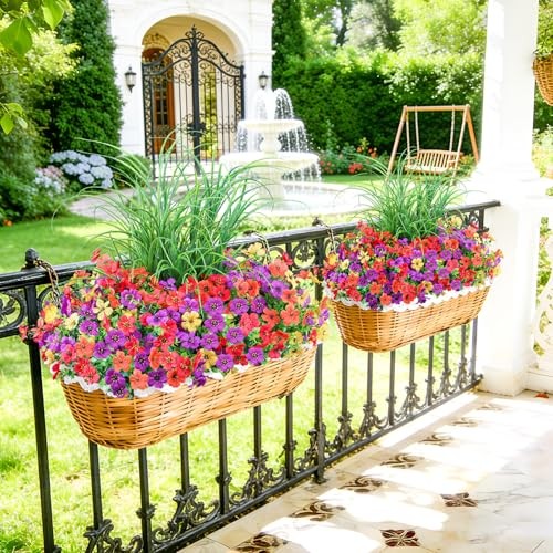 Artificial Flowers for Outdoors, 14 Bundles UV Light Purple Orange Yellow Red gallery