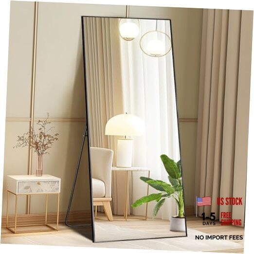 64″x21″ Full Length Mirror with Stand, Floor 64″L x 21″W Black-rect Edge