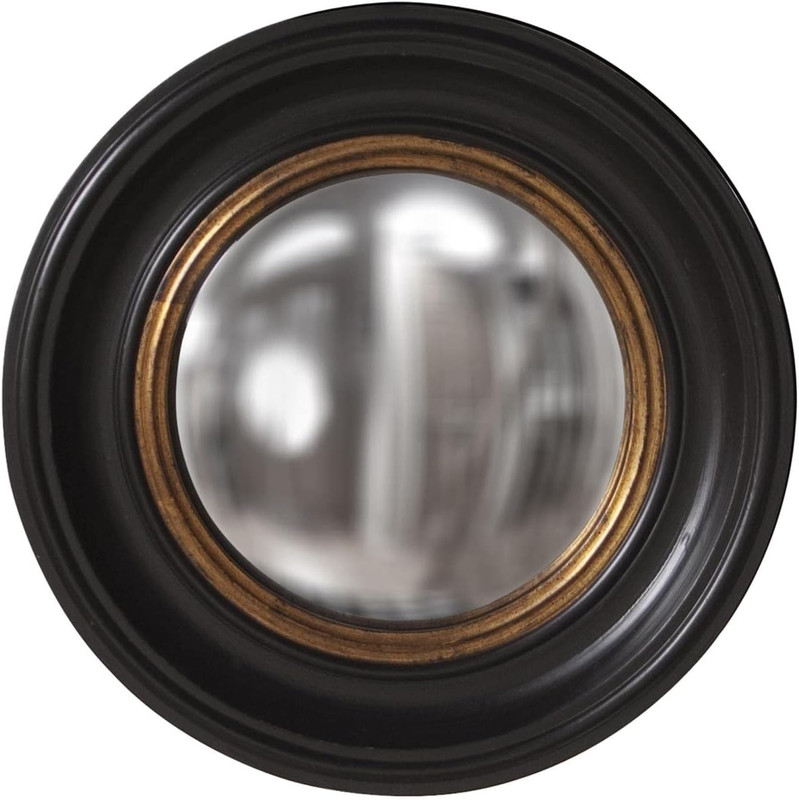 Albert 21″ Round Hanging Convex Wall Mirror with Black Lacquer & Gold Leaf