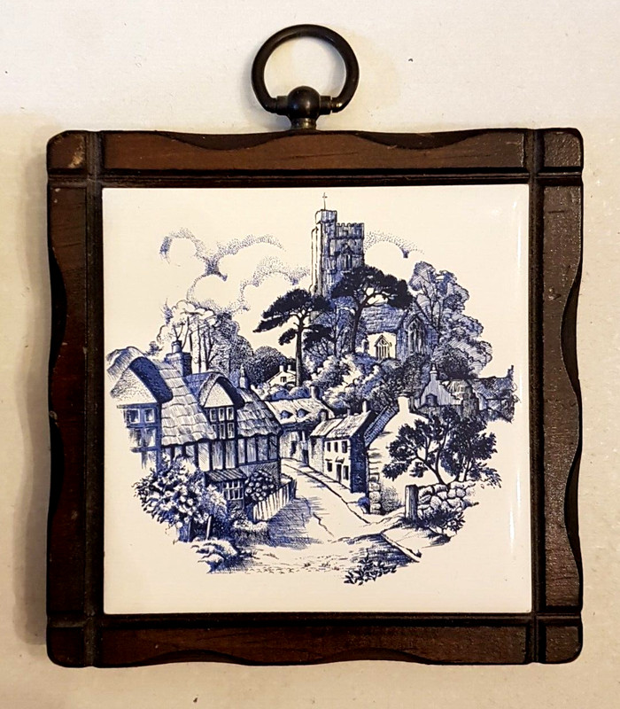 Wall Plaque LOT Delft Blue White Ceramic Tile Trivet Thatched English Cottage gallery