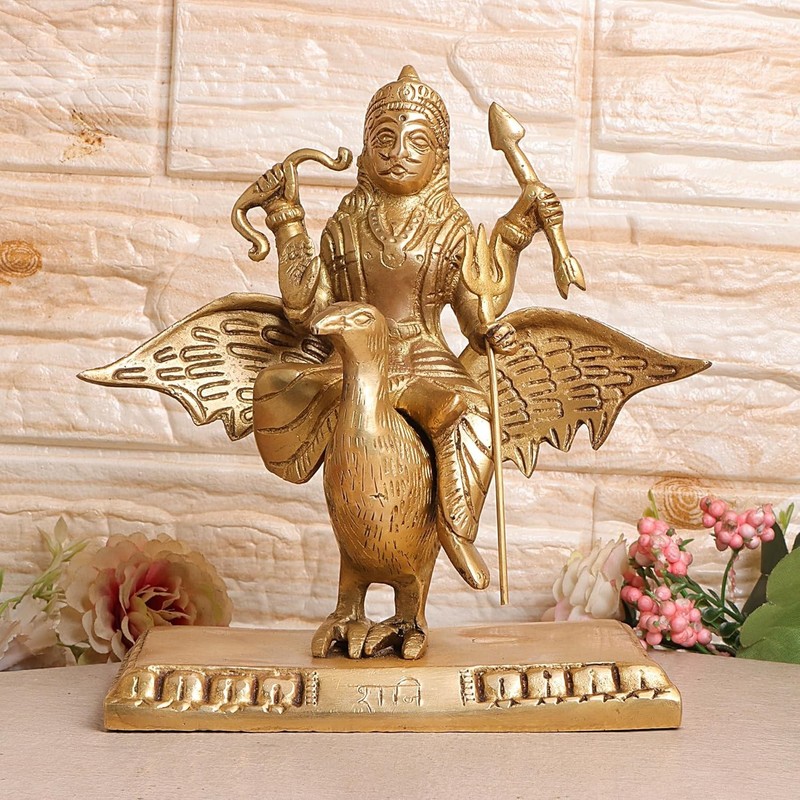 Brass God Shani Dev Idol for Home Decor in Gold Color Height 7 Inch