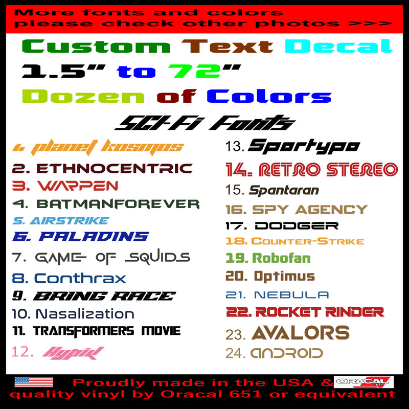 Custom Personalized TEXT NAME Lettering Vinyl Decal Sci-Fi Fonts 7 Years Outdoor