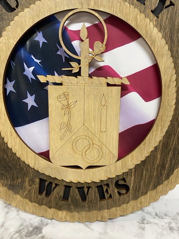 US Army Wives Handmade Round Laser Cut Wood Sign NEW gallery