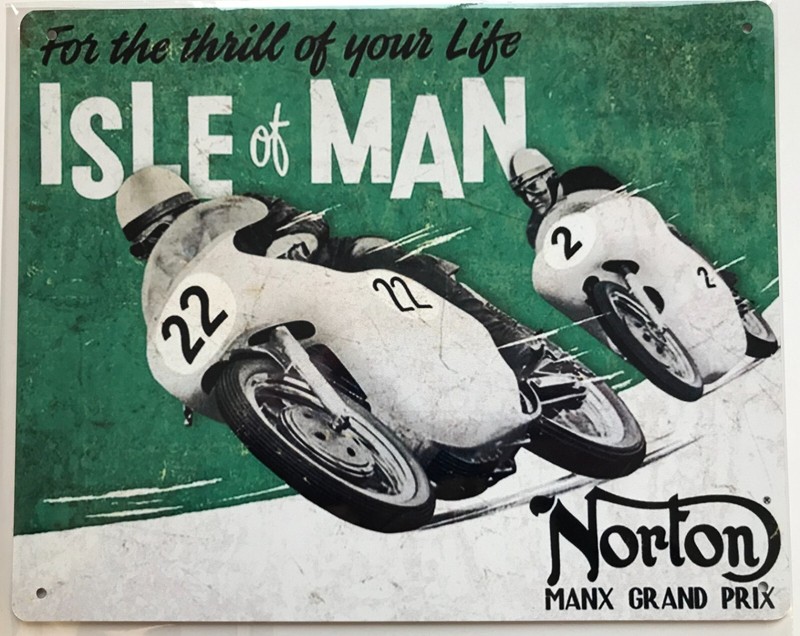 Metal Vintage Style Wall Sign – Isle Of Man Norton Motorbikes 10×8 inch [TT01]