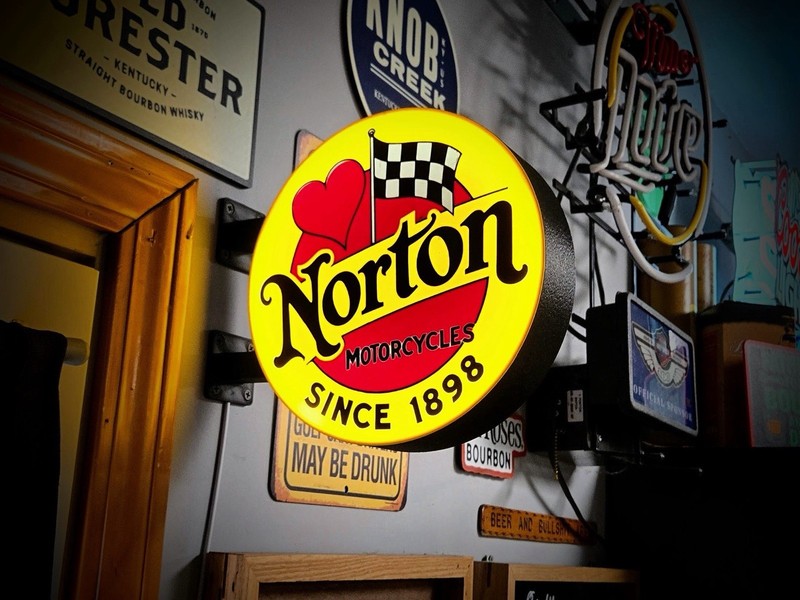 Norton Motorcycles Round LED Light Box | Double Sided Garage Sign RGB