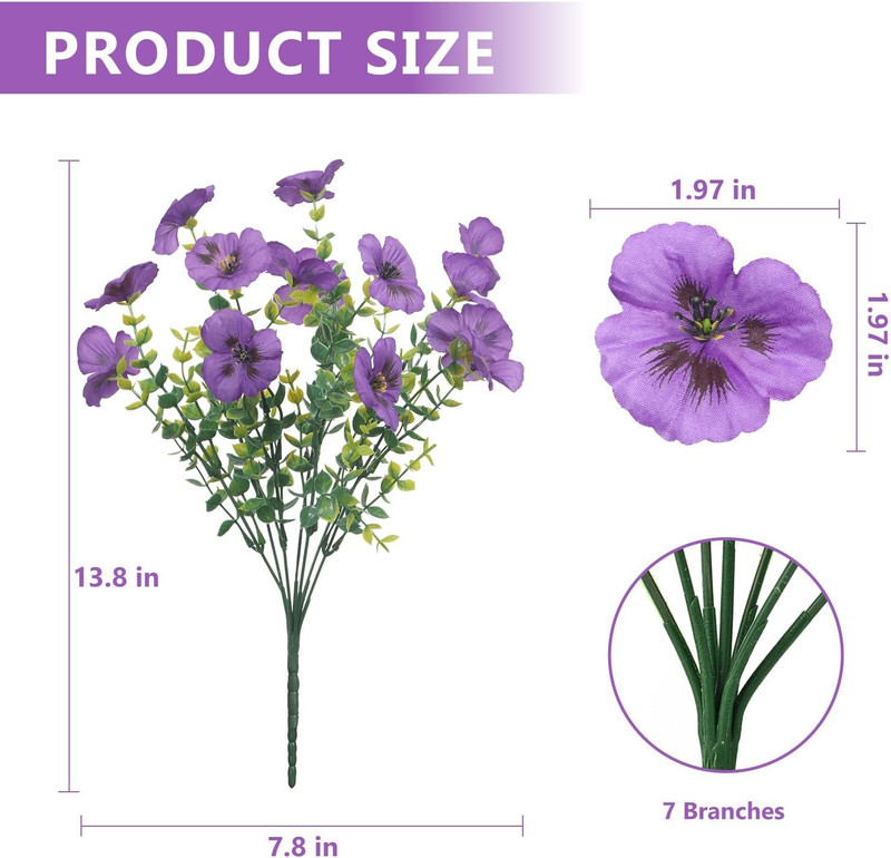 18 Pcs Artificial Flowers for Outdoors, UV Resistant Faux Silk Pansy Flowers, Sp gallery