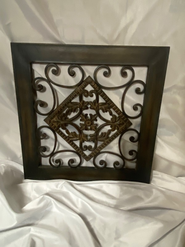 Square Metal Wall Art Panel Ornate Scrolled Floral Designs Frame Brushed Bronze