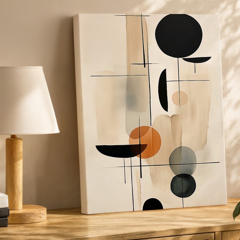 Modern Abstract Geometric Canvas Wall Art In Neutral Black And Beige Tones Home gallery